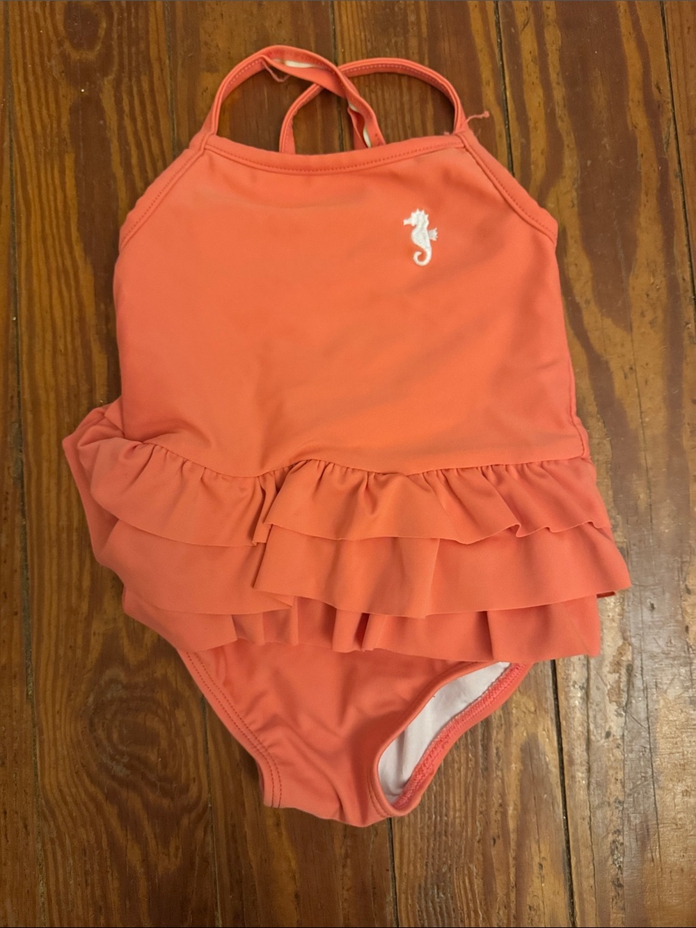 Carter's Coral Ruffle One-Piece Swimsuit with Seahorse Accent